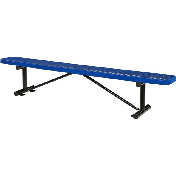 Global Industrial 8ft Outdoor Steel Flat Bench, Expanded Metal, Blue 277157BL - main